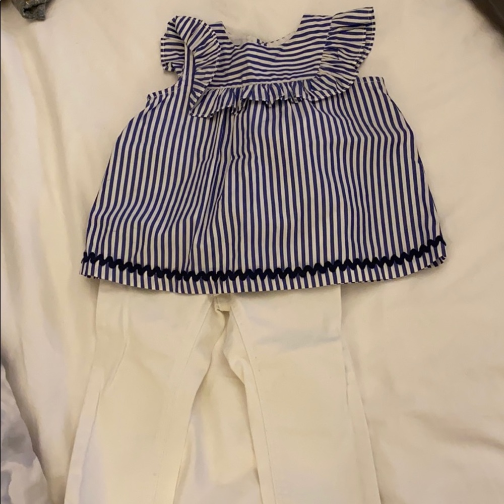 Jacadi outfit - poplin ruffle shirt + white jean